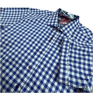Au Noir Button Shirt Men L Plaid Blue Designer Short Sleeve Cotton Preppy